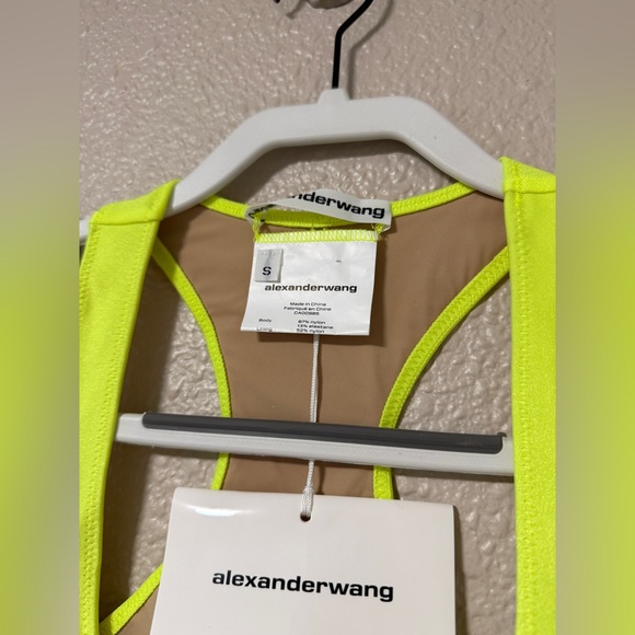 NWT Alexander Wang Neon Yellow Cutout One-Piece Swimsuit Logo Diamante Size S - Picture 9 of 12